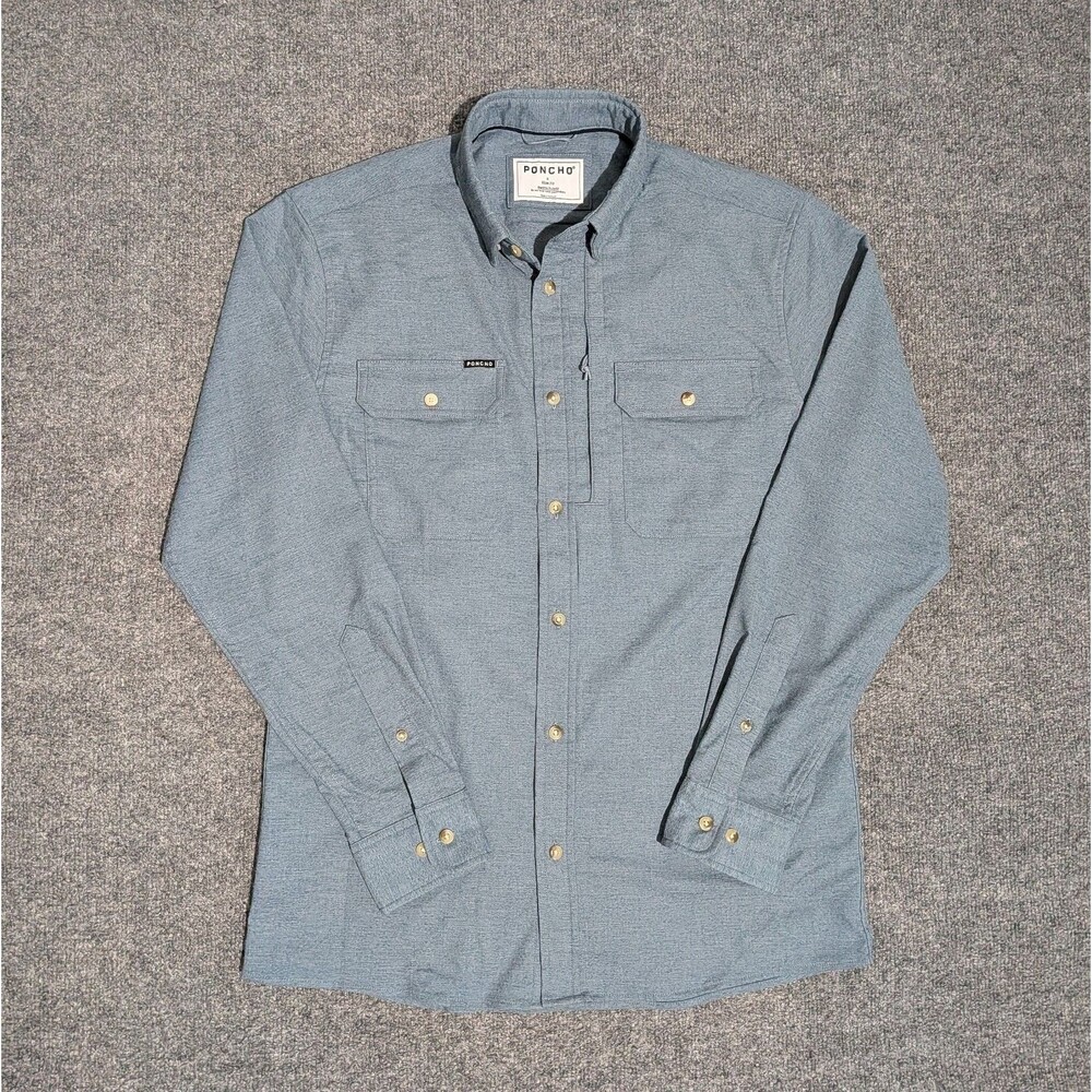 Poncho Flannel Shirt Mens Small Slim Fit Long Sleeve Blue